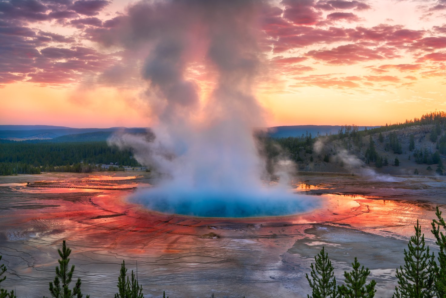 Grand Prismatic Spring Sunrise, Yellowstone National Park, WY